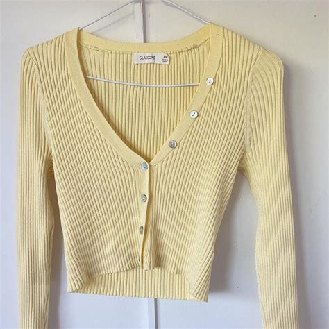 Glassons Pale Yellow Cropped Ribbed Cardigan Size Depop