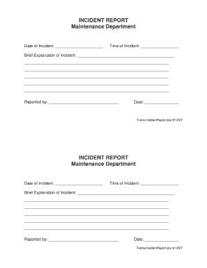 Fillable Online Incident Report Maintenance Department Fax Email Print