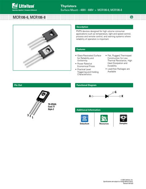 Mcr Datasheet Pdf Sensitive Gate Silicon Controlled Rectifiers