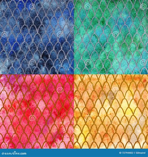 Dragon Skin Scales Pattern Texture Background Four Colors Set Stock