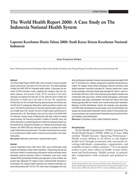 Pdf The World Health Report A Case Study For Indonesia National