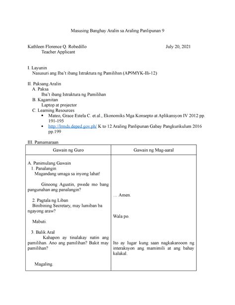 Semi Detailed Lesson Plan In Araling Panlipunan