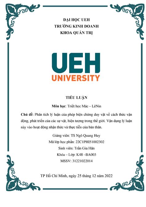 17 Tiểu luận triết ĐẠI HỌC UEH TRƯỜNG KINH DOANH KHOA QUẢN TRỊ TIỂU