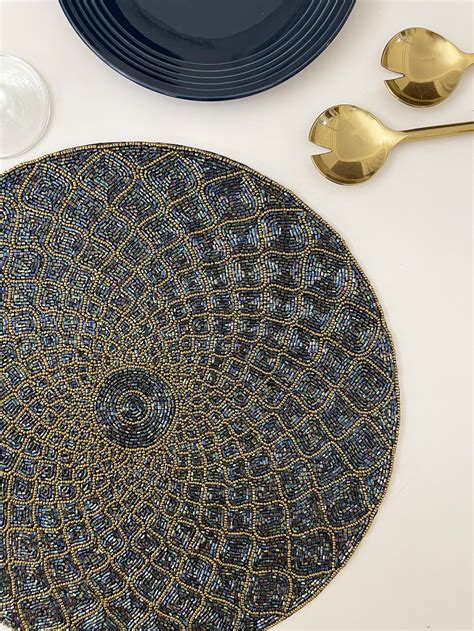 Luxury Handmade Beaded Placemat Blue Tablemat Inch Bead Etsy