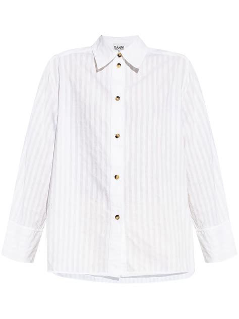 GANNI Striped Organic Cotton Shirt White FARFETCH UK