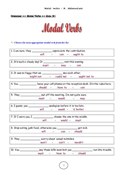 Pdf Modal Verb Quiz