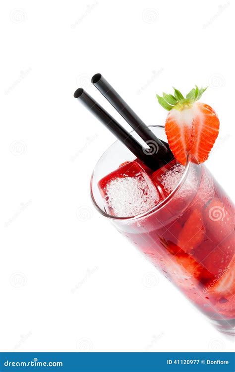 Detail Of Strawberry Cocktail With Ice Isolated With Strawberry On Top Stock Image Image Of