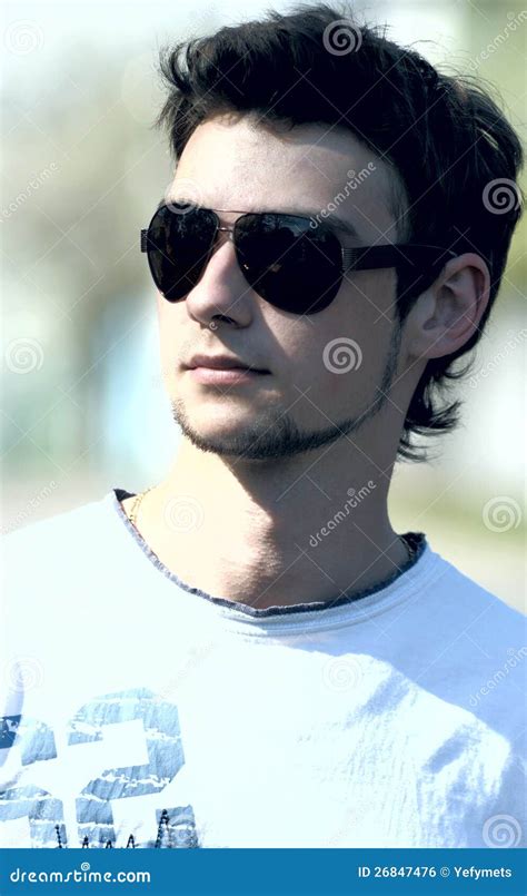 Attractive Guy Wearing Sunglasses Stock Photo Image Of Cheerful