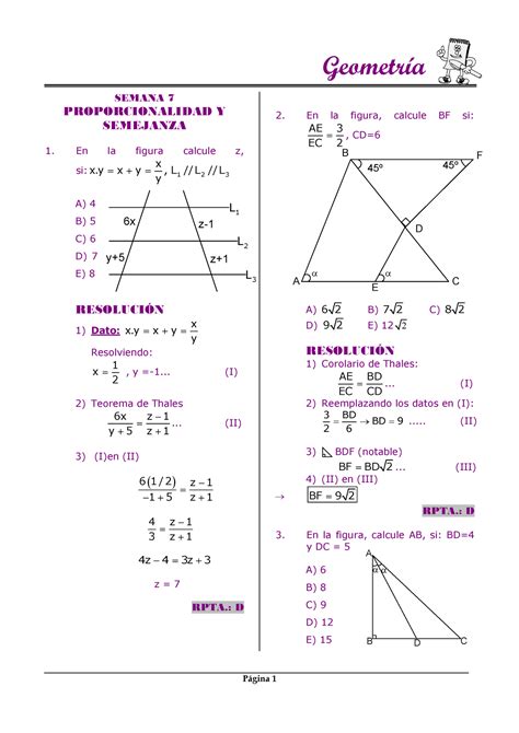 Semana 7 Semejanza Y Proporcionalidad Semana 7 Proporcionalidad Y Semejanza En La