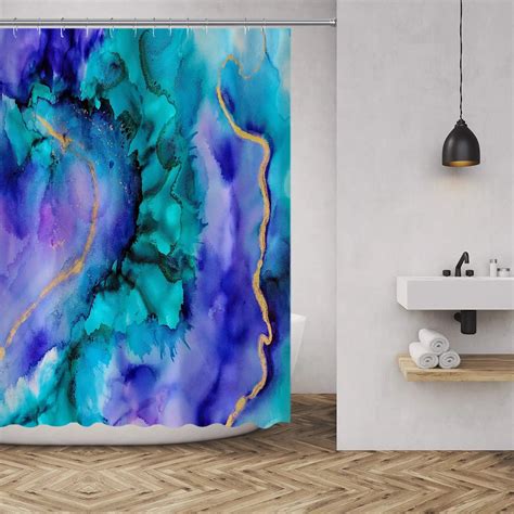 Purple Crystal Marble Abstract Shower Curtain For Bathroom Turquoise