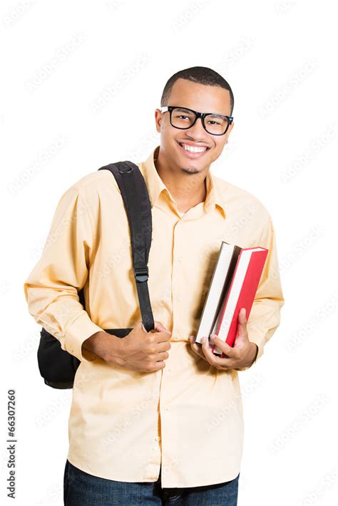 Portrait Happy Smiling College Student Holding Books Stock Photo