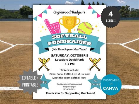 Editable Softball Fundraiser Flyer Template School Softball Team