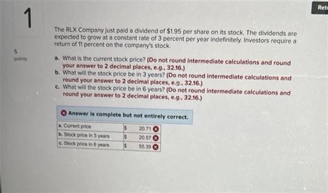 Solved The Rlx Company Just Paid A Dividend Of Per Chegg