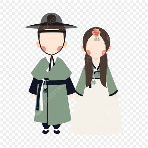 Linda Pareja Coreana Vistiendo Vector Verde Hanbok Png Hanbok Hanbok