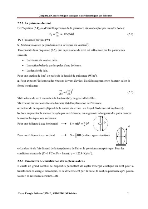 Solution Caract Ristiques Statiques Et A Rodynamiques Des Oliennes