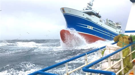 Ship In Storm Fishing Trawler In Rough Seas And Massive Waves 4K