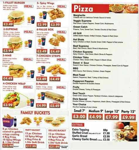 Dixie Chicken And Pizzas Menu Zomato Uk