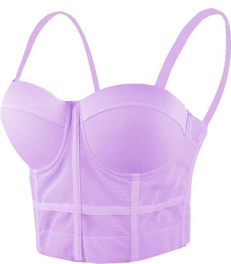 Ellacci Women S Mesh Bustier Crop Top Push Up Corset Tops Bra Purple At