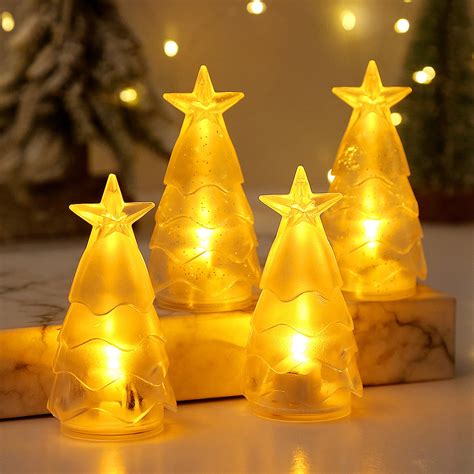 Set Of 4 Flameless Led Christmas Tree Candle Lights Electronic Candlelights For Wedding