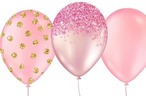 Pink and Black Balloons Clipart, Glitter Balloon PNG Digital Overlays ...