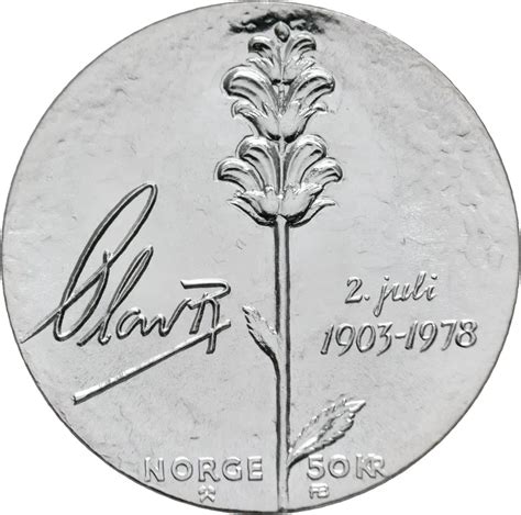 Norwegen 50 Kroner 1978 75 Geburtstag von König Olav V aus Silber in