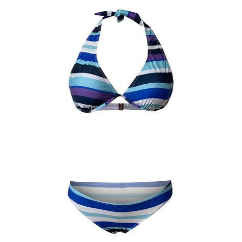 Cheap YOJI Summer Swimsuits Boho Stripes Halter Push Up Bandeau Bikini