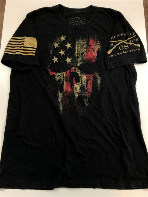 Grunt Style American Flag Skull T Shirt Mens Sz L Black Ss Cotton Tee