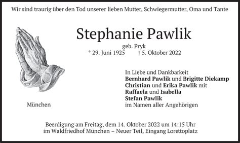 Traueranzeigen Von Stephanie Pawlik Trauer Merkur De