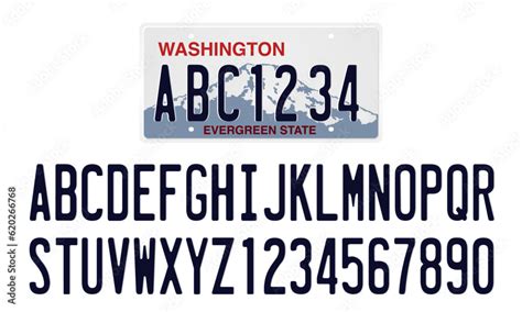 Washington License Plate Template With Letter And Numbers Stock Vector