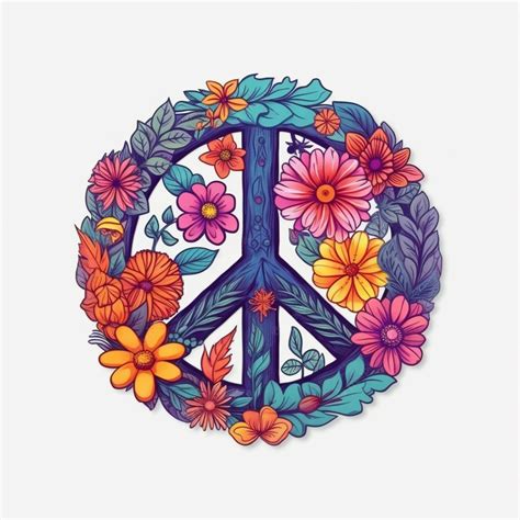 Premium Photo | A peace symbol with flowers and leaves in the center.