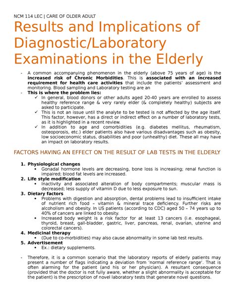 Ncm 114 Lec Results And Implications Of Diagnostic Ncm 114 Lec