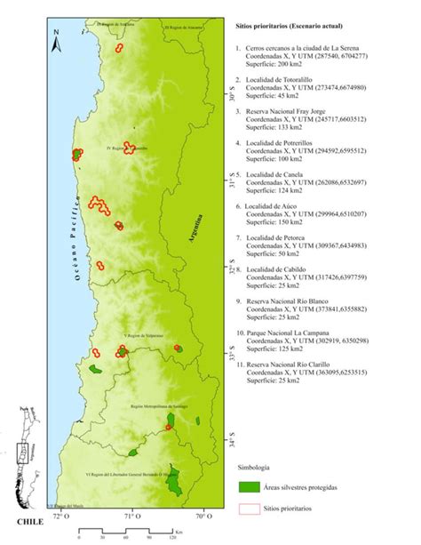 Sitios prioritarios para la conservación de P chilensis en base a la