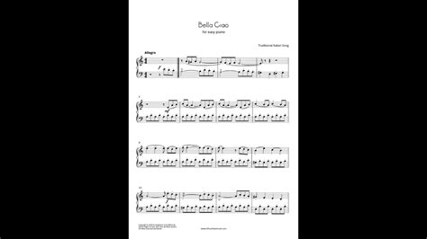 Bella Ciao Easy Piano Sheet Music Score La Casa De Papel