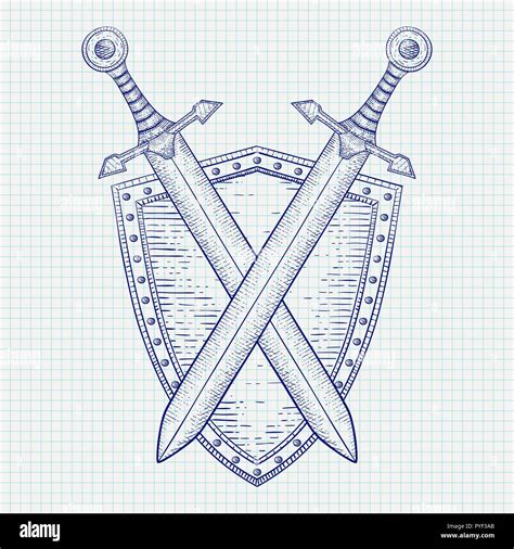 Shield With Swords Hand Drawn Sketch Stock Vector Image Art Alamy