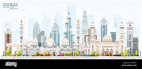 Dubai United Arab Emirates Uae City Skyline With Color Buildings And