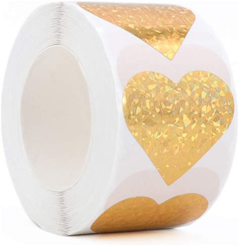 Mercei 1 5 Gold Heart Stickers With Glitter Holographic Gravel Pattern