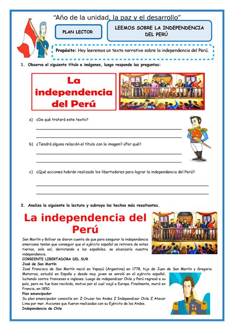 Ficha Juev Pl Leemos Sobre La Independencia Del PerÚ 1 Observa El Siguiente Título E