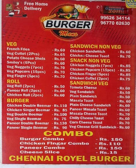 Menu at ROYAL BURGER, Chennai