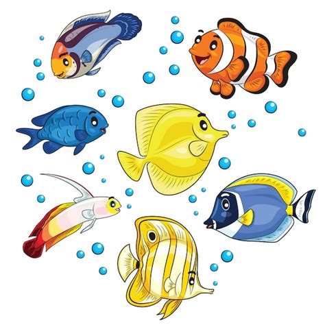 Dibujos Animados De Peces Tropicales Vector Premium