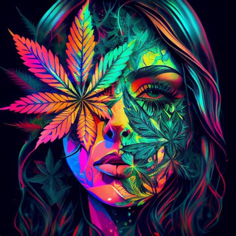 Retrato De Mujer Con Hierba De Cannabis Hoja De Marihuana Foto Premium