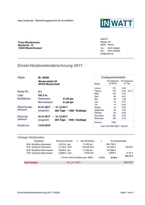 Heizkostenabrechnung Nach Qm Muster