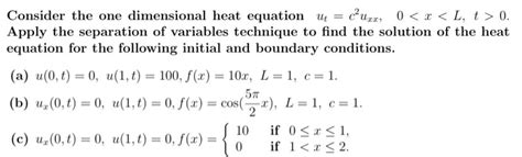 Solved Consider The One Dimensional Heat Equation U T C 2