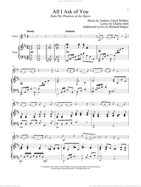 Webber All I Ask Of You From The Phantom Of The Opera Sheet Music