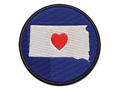 South Dakota State With Heart Multi Color Embroidered Iron On Or Hook And Loop Patch Applique