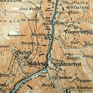 Antique 1913 Brig, Switzerland Map From Baedekers Guide Atlas Visp ...