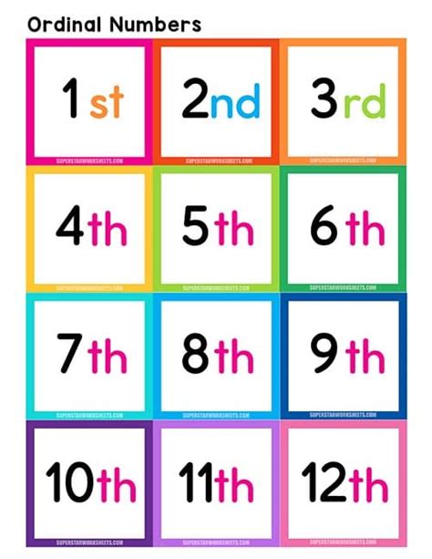 Ordinal Numbers - Superstar Worksheets