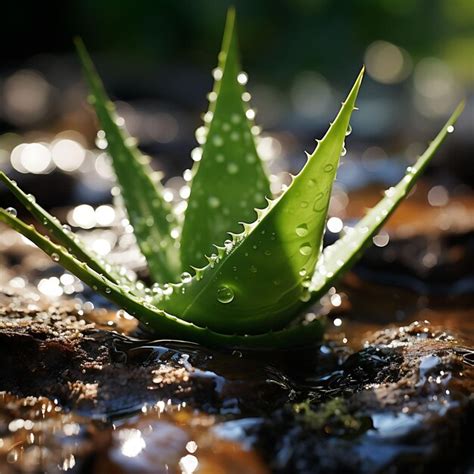 Premium Photo Aloe Vera On A Pebbled Surface Cool Green Tones Motion