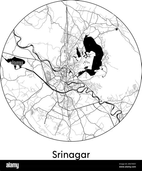 City Map Srinagar India Asia Vector Illustration Black White Stock