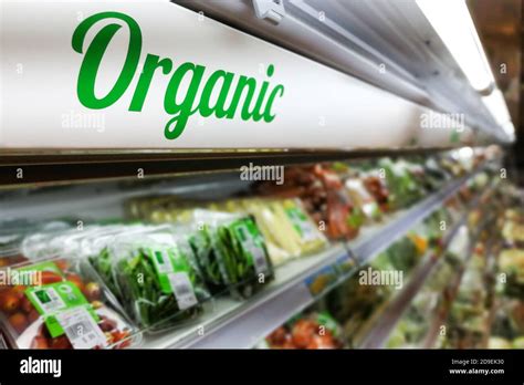 Organic Signage At Vegetable And Fruits Section Of Supermarket Stock