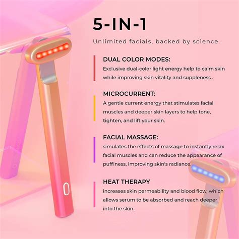 Laduora 5 In 1 Dual Color Facial Wand Kit Microcurrent Anti Aging